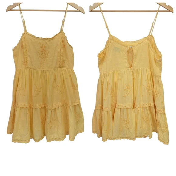 Urban Outfitters Hanna Embroidered Mini Dress Yellow Babydoll Sundress Women’s M - Picture 17 of 17
